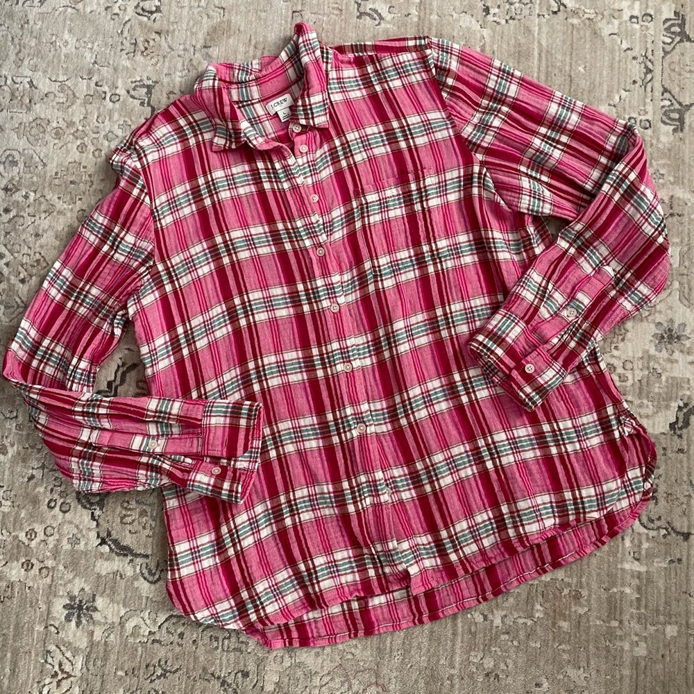 J Crew Plaid Gauze Button Down